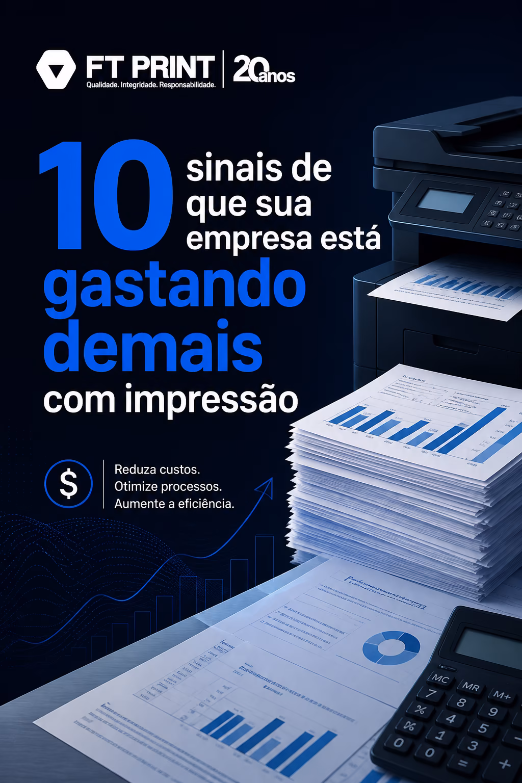 Escritório corporativo com impressora multifuncional e documentos organizados na bandeja de saída