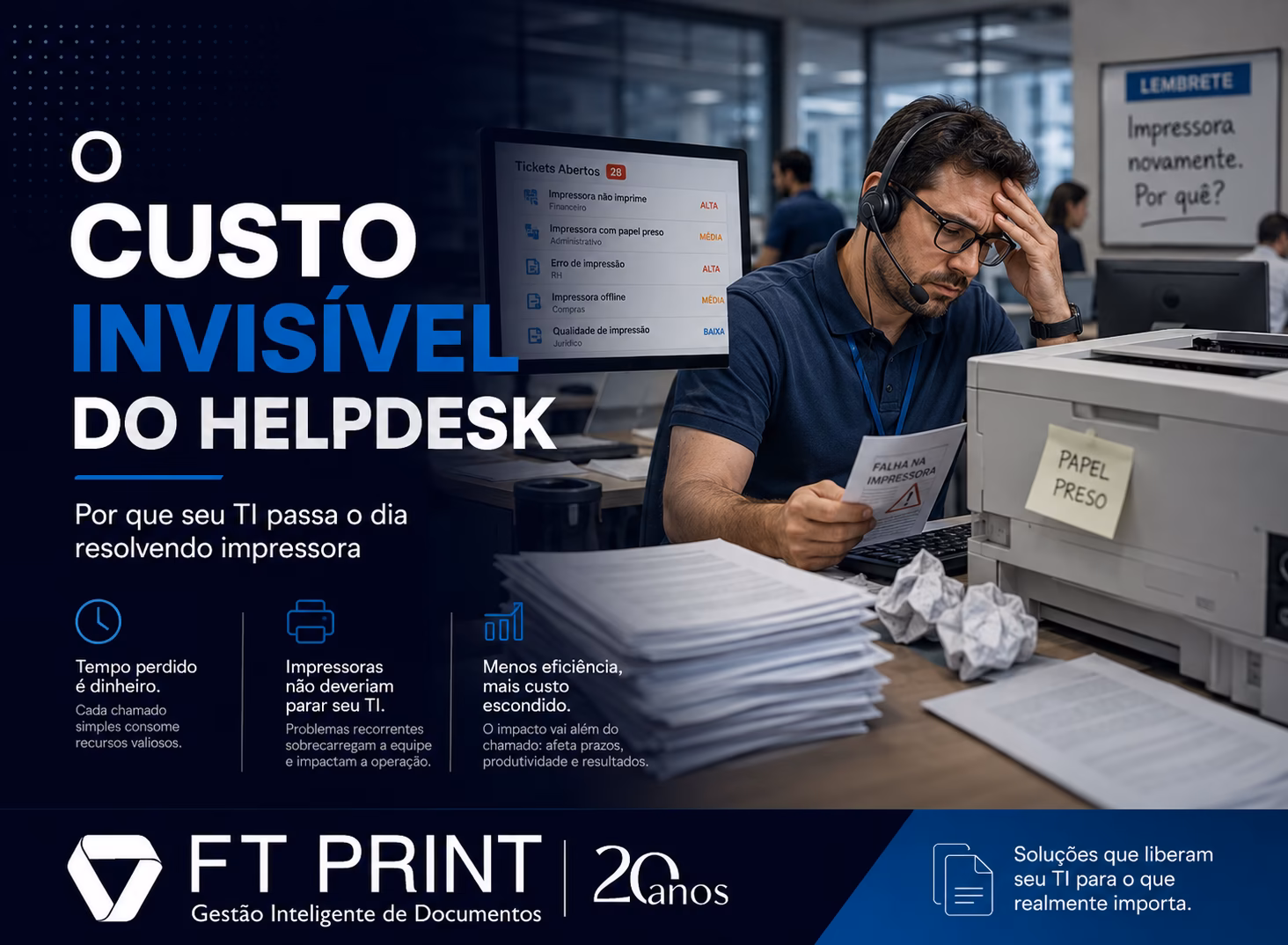 O Custo Invisível do Helpdesk: Por que Seu TI Passa o Dia Resolvendo Impressora